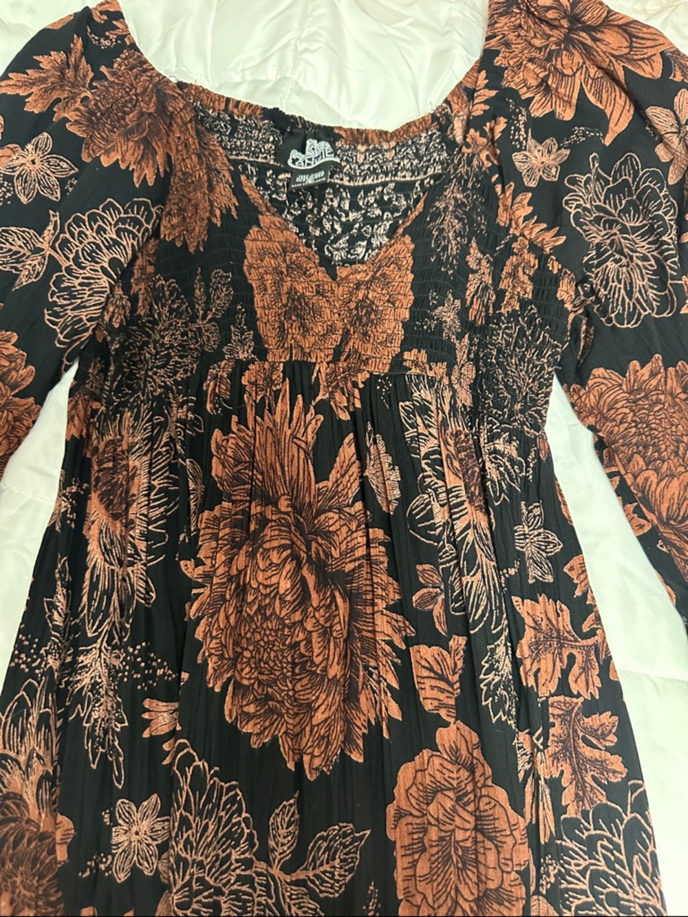 Women's Black Dress with Rust Floral Print size S